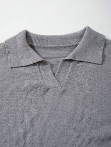 Men's Unisex Polo Collar Knit Short Sleeve Loose Fit Business Casual Versatile Commute Spring Summer - Grey - View 5