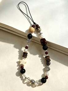 1 Pc Vintage Brown Leopard Pattern Cat Bead Mobile Chain - High-End Short Style Hanger String Wrist Pendant Bead String Chain Camera Hanger Piece For Women Hanger Chain - Brown - View 4