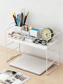 Iron Single-Layer Desktop Storage Rack, Desk Bookshelf, Organizer Shelf, Minimalist Office Desk Bookshelf, Small Iron Desktop Storage Rack, Bookshelf With Guardrail, Suitable For Office, Dorm, Kitchen Counter, Bathroom And Bedroom Storage, Can Be Used As Bookshelf, Spice Rack, Cosmetic Storage Rack And Desktop Organizer, Suitable For Students, Office Workers And Home Use, Essential For Office And Dorm, Perfect Choice For Back To School, Teacher's Day, Holiday Gifts - Multicolor - View 12