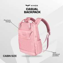 W WINGS Compact Cabin Backpack With 14" Laptop Pocket | Everyday City Bag With USB Port, A4 Space And Luggage Strap - Pink - View 3