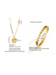 VceTd 1/2/3/4PCS Romantic Vacation Style Stainless Steel Women's Jewelry Set With Glass Inlaid Sunflower Decoration, Suitable For Women's Daily Wear Or Vacation Wear Or Holiday Gift - Yellow Gold - View 14