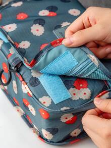 1pc Hanging Makeup Bag Multifunctional Travel Cosmetic Bag Large Capacity Waterproof Storage Pouch Flower Toiletry Bag Travel Essential Cosmetic Organizer Toiletry Storage Bag Essential Gift Storage Zipper Accessory Nail Pouch Room Decor - Baby Blue - View 9