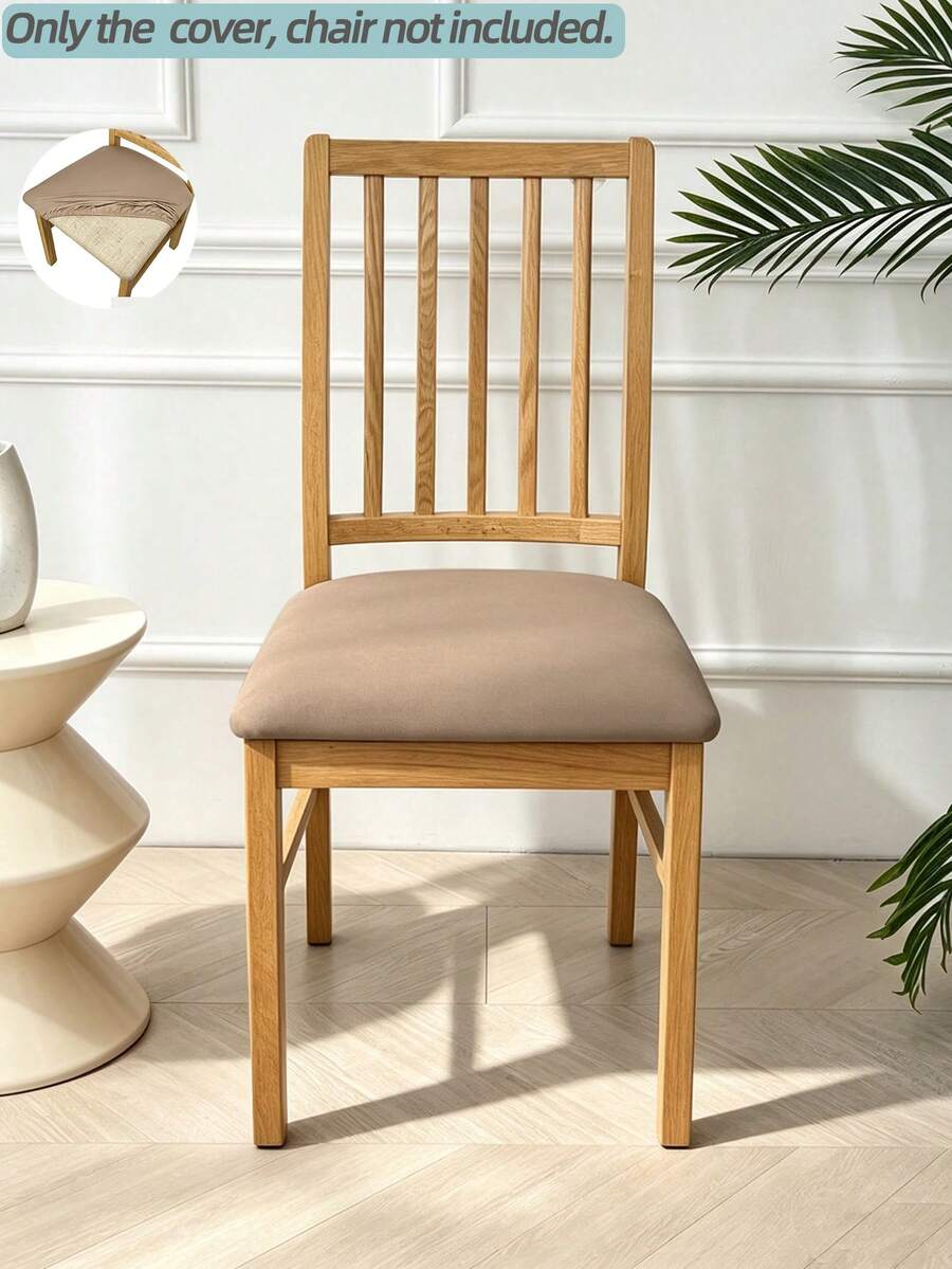 Elastic Stretch Dining Chair Seat Cover | Breathable Milk Silk Material, Removable Washable Chair Cushion Slip Cover, Universal Fit Dining Seat Protector. - Light Coffee - View 1