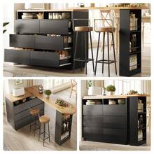 Expandable Bar Table With Storage - Black Sideboard For Bar Or Kitchen - Black - View 1