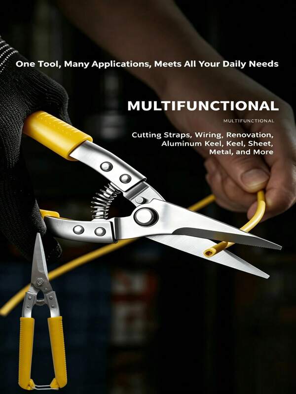 1pc Steel Scissors, Tin Snips Metal Sheet Cutter, PVC Pipe Cutting Professional Industrial Scissors, Suitable For Branches, Cables, Thin Iron, Cardboard And Other Items, Industrial Electronic Scissors, Professional Grade Metal Cutting Tool, Essential Home Tool