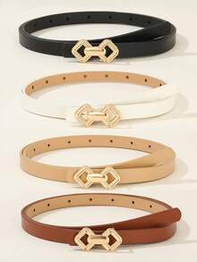 4pcs Alloy Buckle Decor Women's Belts, Casual Versatile PU Leather Waistbands - Multicolor - View 7