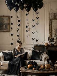 44 قطعة مجموعة بالونات معلقة على شكل فراشة سوداء للهالوين، ديكورات أجواء بأسلوب قوطي مظلم، خلفية صور لطاولة الحلويات/المدخل، خلفية تسجيل الدخول، حفلة بأسلوب الأميرة القوطية، ديكور حفلة بأسلوب قوطي مظلم - متعدد الألوان - مشاهدة 7