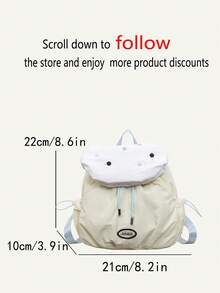 FEISTURE 1pc Solid Color Double-Washed Nylon Lightweight Travel Backpack, Minimalist Portable College Student School Bag - Yellow - View 6