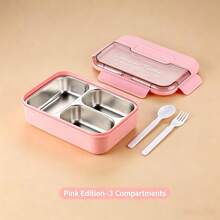 1pc 720ml Adult Lunch Box With Utensils And Leak-Proof Lid, 3-Compartment Divided Lunch Box, 1pc Durable 304 Stainless Steel Leak-Proof Lunch Box With Stainless Steel Utensils, Easy To Clean, 1pc Insulated Food Container, Vacuum Lunch Box - Multicolor - View 13