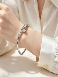Light Luxury Multi-Style Women's Bracelet, Stainless Steel Roman Numeral Rhinestone Heart Bamboo Joint Clasp Bangle, Multiple Styles For Layering, Daily Wear, Party, Anniversary Gift Accessory For Women - Silver - View 1
