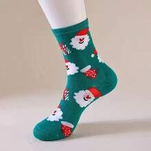 1/5/10 Pairs Autumn/Winter Christmas Socks, Santa Claus, Reindeer, Snowman, Gingerbread Man Cartoon Mid-Calf Socks - Multicolor - View 4