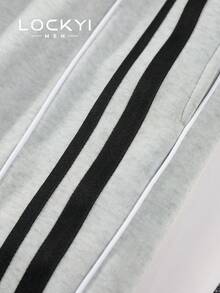 1pc Men's Spring/Autumn American Minimalist Street Sports Style Striped Structured Wide Leg Casual Long Pants - Light Grey - View 5