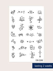 Herbal Juice Semi-Permanent Tattoo Sticker, Simple Floral Heart Puppy Airplane Mini Patterns, 14 Days Non-Fading, Music Festival Party Gift, Finger Body Temporary Tattoo Sticker, 1pc/Pack - Blue - View 5