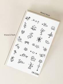 Herbal Juice Semi-Permanent Tattoo Sticker, Simple Floral Heart Puppy Airplane Mini Patterns, 14 Days Non-Fading, Music Festival Party Gift, Finger Body Temporary Tattoo Sticker, 1pc/Pack - Blue - View 8