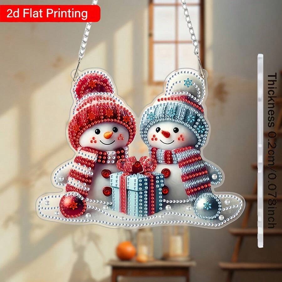 مجموعة ديكور معلق عيد الميلاد DIY مسطح ثنائي الأبعاد، تشمل ديكور منزلي بشكل ماسي خاص وهدايا، فن مرسوم 5D وأحجار كريمة اصطناعية