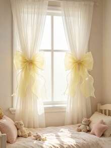 1/2pcs Bow Curtain Tiebacks, French Silk Elegant Lace Ribbon Hooks, No Drilling Installation, Suitable For Wedding, Baby Shower, Birthday, Bedroom Decor - Multicolor - View 8