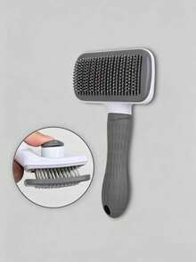 1 Peça Escova Slicker Autolimpante para Animais de Estimação, Pente Removedor de Pelos com Cabo de Conforto, Escova de Massagem e Tosa para Cães e Gatos, Remove Pelos Soltos e Emaranhados da Subcamada, Suprimentos de Tosa Diária para Animais de Estimação - Cinza - Visão 6
