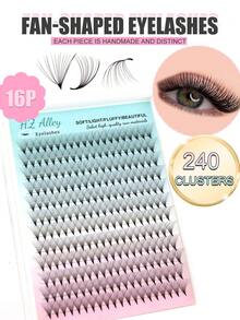 240pcs 16P Dense Curly 0.07 Handmade Exquisite Tapered Bloom Easy Grafting Professional Fan-Shaped Lightweight Fluffy Defined Realistic Eyelashes - D - View 2