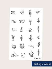 Herbal Juice Semi-Permanent Tattoo Sticker, Simple Line Heart Envelope Floral Animal Pattern, 14 Days Non-Fading, Music Festival Party Gift, Finger Body Temporary Tattoo Sticker, 1pc/Pack - Blue - View 9