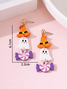 1 Pasang Anting-Anting Perhiasan Wanita Motif Hantu Pita Halloween dengan Desain Enamel, Dekorasi Sempurna untuk Pesta Liburan - MultiWarna - View 4