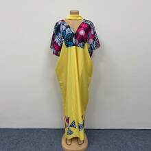 African Patchwork Print Plus Size Dress Women's Clothing 2026 Spring Summer New Vacation Style Loose Fashionable Long Dress - Blue - View 7