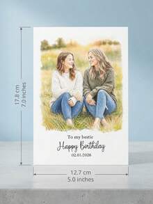 1pc Personalized Watercolor Portrait Birthday Greeting Card With Envelope, Custom Photo Hand‑Drawn Family Best Friend Art Card, Custom Text Date Customized Birthday Wish Card For Friendship Gift. - Multicolor - View 3
