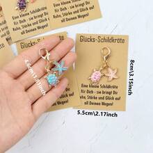 14pcs/7pcs Enamel Lucky Sea Turtle Starfish Dangle Keychain, Golden Metal Lobster Clasp Bag Charm For Purse Summer Ocean Beach Decor Gifts - Multicolor - View 4