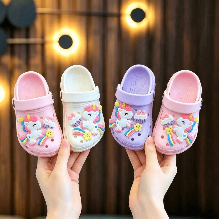 Caweiny Children's Summer Cartoon Cute Indoor Home Slippers, Unisex Kids Clogs - Purple - View 1