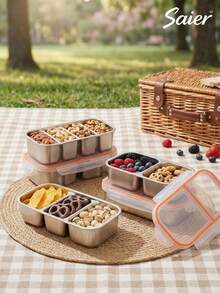 Portable Divided Lunch Box With Lid / Student & Office Worker Meal Box, Multi-Functional Fruit & Snack Airtight Container (2-Compartment/3-Compartment/4-Compartment Optional), Odor-Proof Stainless Steel Divided Fresh-Keeping Box, Sealed Lunch Box With Handle, Office Worker Weight Loss Meal/Fruit & Snack Storage Box, Portable Picnic Lunch Box - Multicolor - View 11