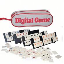 1 Set Juego de Rummy de Viaje, Incluye Bolsa de Almacenamiento de Lona Duradera, Juego de Rummy Familiar Clásico, 106 Fichas, 4 Soportes, 1 Dado, 2-4 Jugadores - Multicolor - Ver 12
