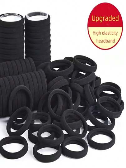 200/100/50/20pcs Black Seamless Elastic Hair Ties, Non-Damaging Hair Bands, Large Capacity High Elasticity Nylon Rubber Ponytail Hair Ties, Soft Thickened Hair Accessories For Women And Girls, Suitable For Daily Wear, Fitness, Yoga, Office, Mother's Day, Birthday, Graduation, Anniversary Gift