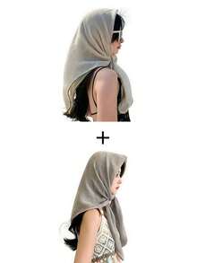 1pc/2pcs Solid Color Stitching Design Square Scarf 85cm, Lightweight Style, Suitable For Daily Use As Sun Protection Shawl, Headscarf Or Fashion Accessory, Also A Great Gift For Friends And Family; Can Be Used As Casual Headband Or Soft Headscarf/Veil To Match Robes. - Monochrome - View 16