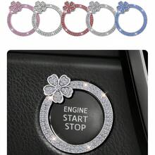 1pc Flower Rhinestone Car Engine Start Stop Button Ring, Bling Crystal Floral Push Start Button Cover Trim, Cute Car Interior Accessories For Women - One-touch Start Decorative Ring Flower Design - View 10