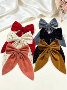 6pcs Girls Vintage Polka Dot Fabric Bow Hair Clips, Suitable For Commuting, Shopping, Fits Half-Up, Ponytail, Loose Hair, Sweet Atmosphere Hair Accessories - Multicolor - View 6