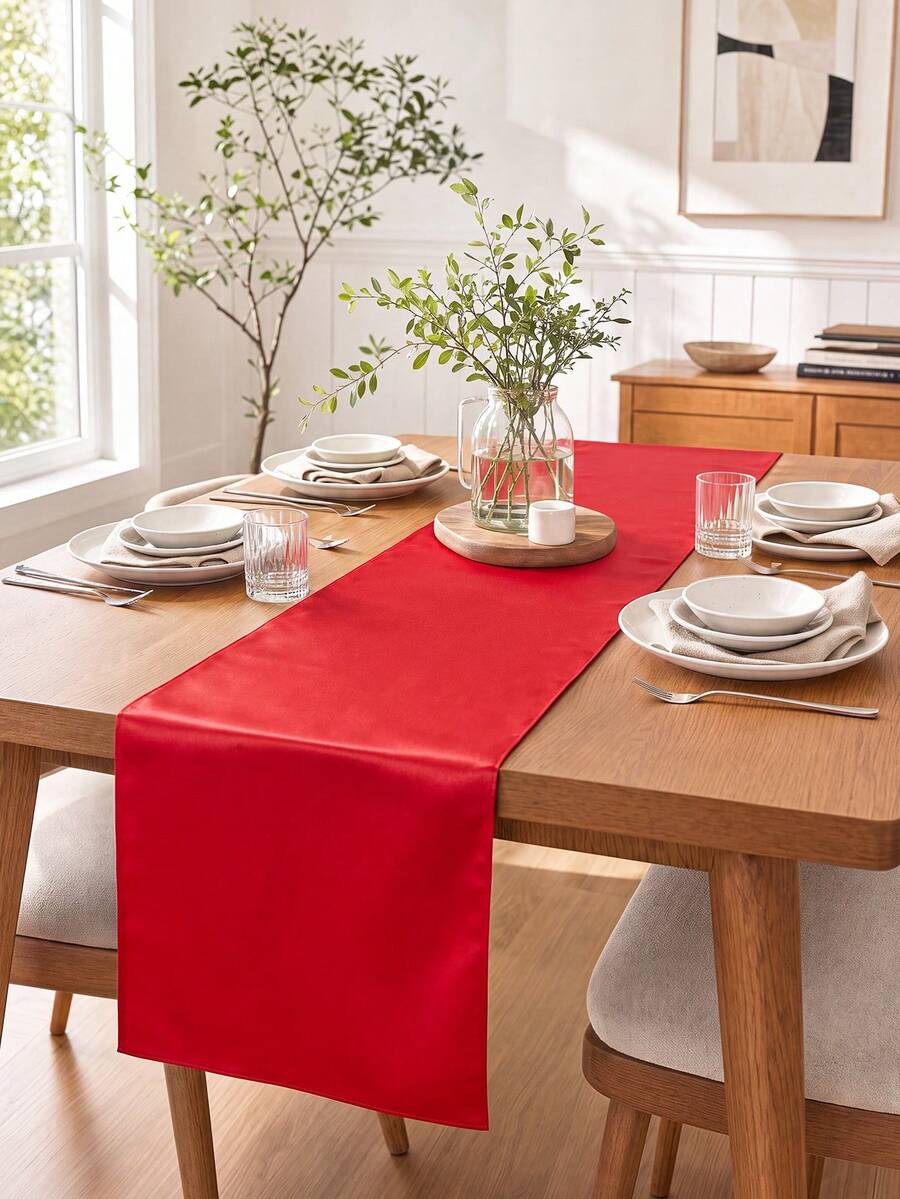 1-6 piezas Camino de mesa de satén rojo, camino de mesa de seda suave y sedosa de 12 in x 108 in, decoración de silla, decoración de habitación, decoración de mesa de comedor, perfecto para fiesta, boda, banquete, Navidad