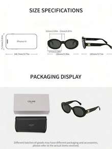Celine Black Oval Frame Women's Sunglasses, UV Protection, Fashion Beach Summer Style - Black - View 9