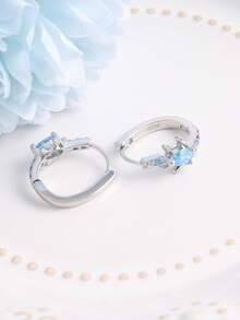 Anting Perak Murni, Anting Modis, Anting Kura-Kura Biru Lucu, Anting Lingkaran Zirkonia Kubik, Cocok untuk Pemakaian Sehari-hari, Hadiah Ulang Tahun - Perak - View 5