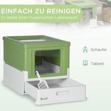Inodoro para gatos, caja de arena para gatos con tapa, casa para gatos con bandeja inferior, pala, caja desodorizante, plástico, 47.5 x 35.5 x 36.7 cm - Blanco + Plástico - Ver 3