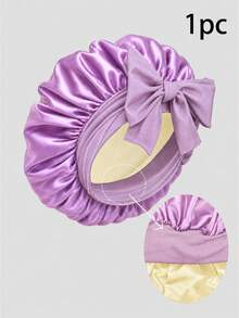 Double Layer Satin Bow Hair Bonnet, Women's Wide Brim Elastic Sleep Cap, Reversible Silky Night Cap, Protects Curly Hair, Suitable For Sleep And Daily Use - Multicolor - View 7