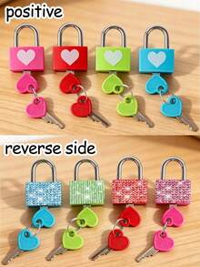 Mini Shiny Crystal Key Lock - Metal Mini Lock With 2 Keys, Heart Pattern Metal Lock, No Assembly Required, Luggage Lock, Locker Lock, Small Luggage Padlock, Suitcase Lock, Metal Key Lock, Suitable For Luggage, Gym Locker, Pencil Case, Backpack, Suitcase And Locker, School Gym Classroom Matching Game Travel Backpack, Back To School, Travel Accessories, School Gym Locker, Sports Locker, Fence, Toolbox, Suitable For Graduation, Teacher's Day Gift - Multicolor - View 4