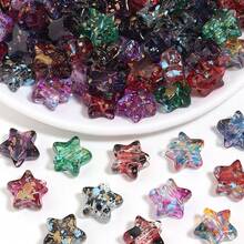 10pcs/Pack Acrylic Pentagram Transparent Splatter Oil Painting Straight Hole Beads 12X13mm, Vintage Translucent With Colorful Dots Exquisite Design, Suitable For Making Chinese Style Bracelets, Pendants, Keychain Charms Handmade DIY Accessories Materials - Splatter Star - View 2