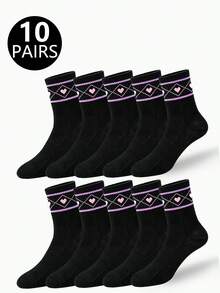 1/6/10 Pasang Kaos Kaki Wanita Motif Hati Aneka Warna Setinggi Betis, Segar Sepanjang Musim, Sederhana, Bersih, Kasual Serbaguna Gaya Preppy - MultiWarna - View 23
