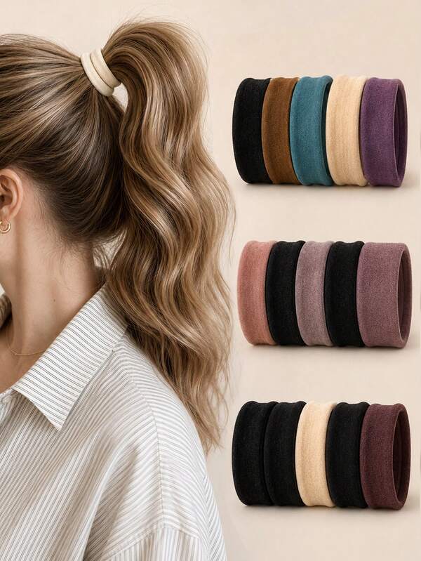 15 piezas de gomas para el cabello de 4.5cm/1.77 pulgadas de unicolor sin costuras, de alta elasticidad y no dañinas, estilo minimalista, accesorios para el cabello de mujer, adecuadas para salidas casuales diarias, deportes y fitness, perfectas para colas de caballo