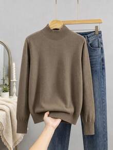 GIGOGOU Sweater Rajut Wanita Dasar Musim Gugur Musim Dingin, Kasual Berkualitas, Lengan Panjang, Atasan Pullover Nyaman untuk Musim Gugur - kopi - View 11
