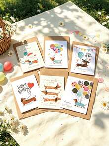 12pcs/6sets Dachshund Birthday Greeting Cards With Envelopes, 6 Different Designs, Cartoon Dachshund Balloon Pattern Birthday Blessing Cards, Suitable For Family, Friends, Relatives Birthday Use, Includes Birthday Blessing Cards, Thank You Cards, Sympathy Cards, Office Supplies, Holiday Accessories And Gift Tags, Birthday Greeting Cards, Birthday Party Decoration Supplies, Birthday Gifts, Party Souvenirs - Dachshund - View 4