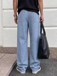DAZY Men's Casual Drawstring Elastic Waist Washed Denim Pants For Daily Wear - Blue - View 2
