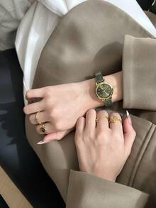 1件女款橢圓石英手錶，熱門精緻復古經典商務風，適合日常配戴、送禮與派對 - 綠色 - 查看 10