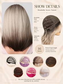 16 Inch Synthetic Hair Straight Gradient Gray-Gold Middle Part Feather Layered Bob Wig, Fashionable Mid-Length, Suitable For Daily Wear, Party, Halloween And Christmas Fashion Accessory - Ombre - View 7