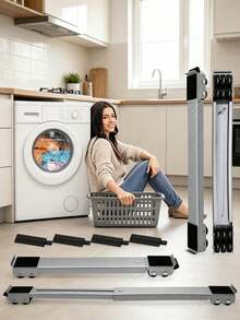 Adjustable Length Stainless Steel Appliance Moving Rack With Wheels, Locking Safety Brake Device, Base Support, Quiet Home Foot Pads, Suitable For Moving Heavy Furniture. Bottom Equipped With Rubber Non-Slip Pads, Easily Move Wardrobes, Refrigerators, Washing Machines, Dryers And Other Heavy Appliances. - Multicolor - View 8