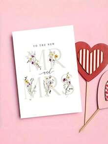 1pc "To Newlyweds" Floral Wedding Greeting Card With Envelope, Watercolor Wildflower Design, Elegant Wedding Blessing Card, Suitable For Couples And Friends, Blank Inside, Suitable For Wedding, Engagement And Back To School Season - Multicolor - View 3